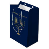 Glücklicher Chanukka-Imitat-GoldMenorah Mittlere Geschenktüte (Rückseite Schrägansicht)