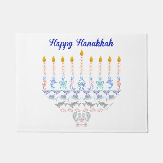 Glücklicher Chanukka-Marinesoldat Menorah Fußmatte (Vorderseite)