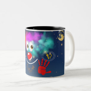 Glücklicher Clown, Sterne und Himmel Zweifarbige Tasse