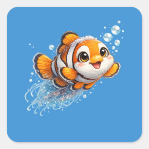 Glücklicher Clownfisch Tropische Meer Lebens Illus Quadratischer Aufkleber