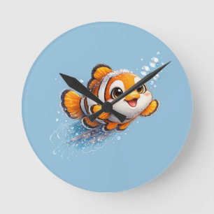 Glücklicher Clownfisch Tropische Meer Lebens Illus Runde Wanduhr