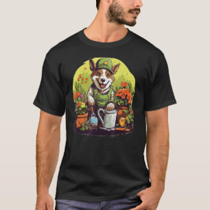 Glücklicher Corgi-Hund mit Gartentracht für Kräute T-Shirt