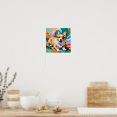 Glücklicher Corgi in Farbexplosion - Abstrakt Poster (Küche)
