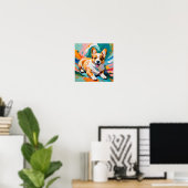 Glücklicher Corgi in Farbexplosion - Abstrakt Poster (Heimbüro)