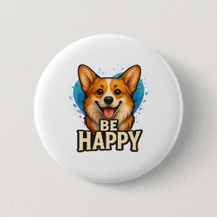 Glücklicher Corgi mit farbenfrohem Herzen - Design Button