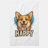 Glücklicher Corgi mit farbenfrohem Herzen - Design Geschirrtuch (Vertikal)