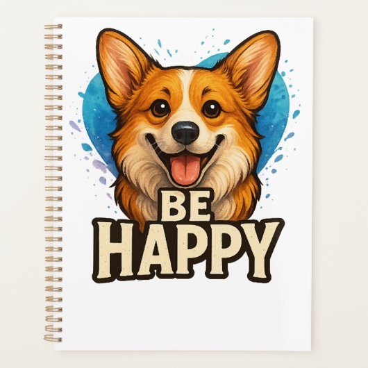Glücklicher Corgi mit farbenfrohem Herzen - Design Planer (Vorderseite)