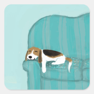 Glücklicher Couch-Hund - niedlicher Beagle Quadratischer Aufkleber