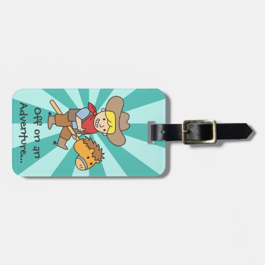 Glücklicher Cowboy auf einem Abenteuer Gepäckanhänger (Vorderseite horizontal)