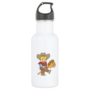 Glücklicher Cowboy, der auf einem Steckenpferd rei Trinkflasche