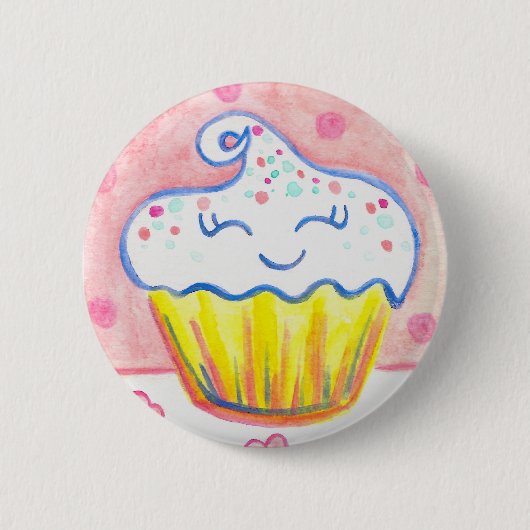 Glücklicher Cupcake Valentins Button Pin (Vorderseite)