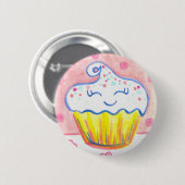 Glücklicher Cupcake Valentins Button Pin (Vorne & Hinten)