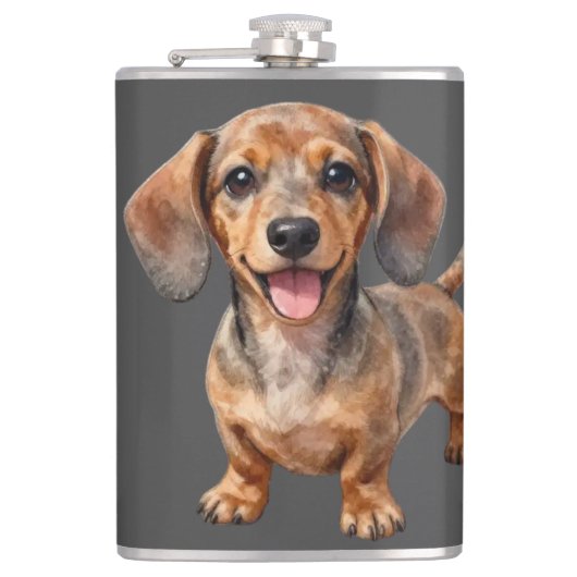 Glücklicher Dachshund-Welpe Flachmann (Vorderseite)