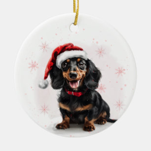 Glücklicher Dackel-Hund Weihnachten Personalisiert Keramik Ornament