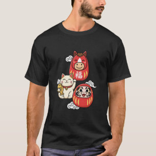 Glücklicher Daruma Pferd Maneki Neko Süße Japanisc T-Shirt