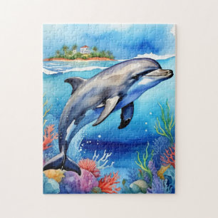 Glücklicher Delfin Tropischer Ozean Korallenstrand Puzzle