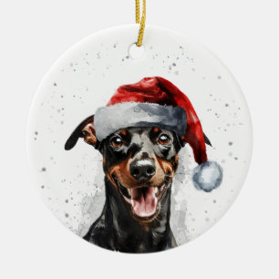 Glücklicher Deutscher Pinscher-Hund Weihnachten Pe Keramik Ornament
