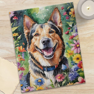 Glücklicher Deutscher Schäferhund-Porträt Aquarell Puzzle
