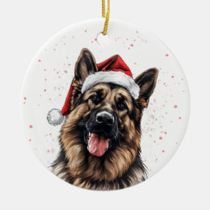 Glücklicher Deutscher Schäferhund Weihnachten Pers Keramik Ornament