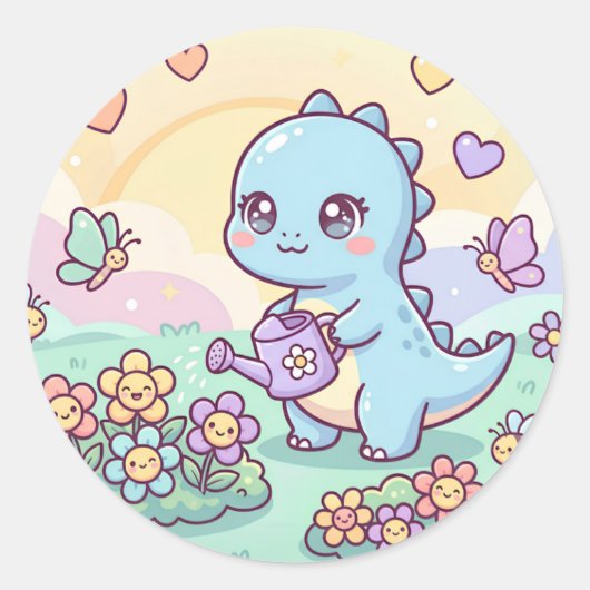 Glücklicher Dino-Garten Runder Aufkleber (Vorderseite)