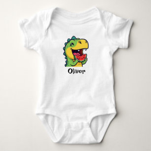 Glücklicher Dinosaurier isst Wassermelone Baby Strampler