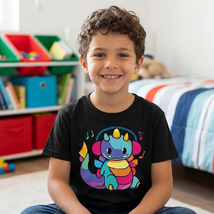 Glücklicher Drache mit Kopfhörern beim Musik hören T-Shirt
