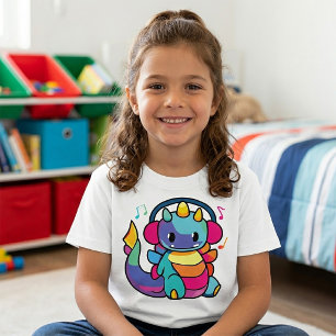 Glücklicher Drache mit Kopfhörern, der Musik hört. T-Shirt
