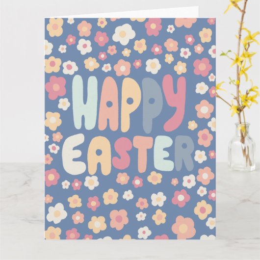 GLÜCKLICHER EASTER Bubble Letters farbenfrohe Früh Karte (Gelbe Blume)