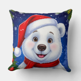 Glücklicher Eisbär in Santa-Mütze Kissen