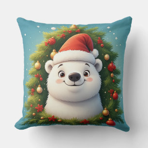 Glücklicher Eisbär in Santa-Mütze Kissen