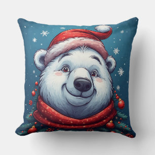 Glücklicher Eisbär in Santa-Mütze Kissen