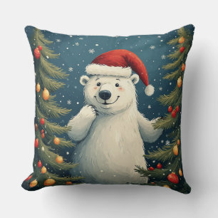 Glücklicher Eisbär in Santa-Mütze Kissen