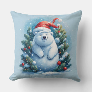 Glücklicher Eisbär in Santa-Mütze Kissen