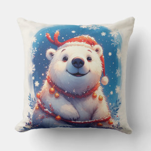 Glücklicher Eisbär in Santa-Mütze Kissen