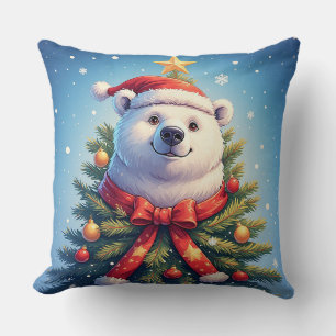 Glücklicher Eisbär in Santa-Mütze Kissen