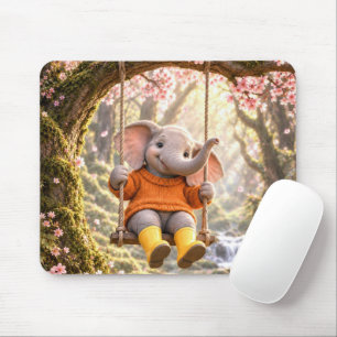 Glücklicher Elefant auf Kirschbaumschaukel Mousepad