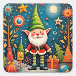 Glücklicher Elf Quadratischer Aufkleber