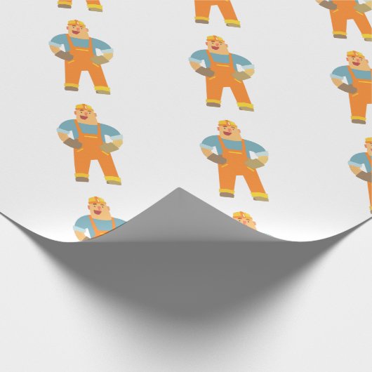 Glücklicher Erbauer auf Baustelle. Grafikdesign Geschenkpapier (Ecke)