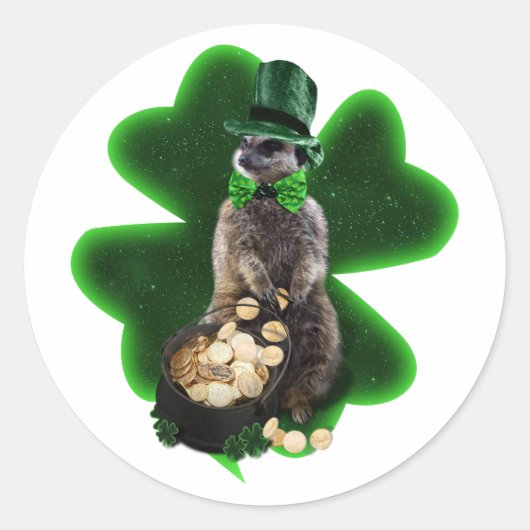 Glücklicher Erdmännchen St. Patrick's Day Runder Aufkleber (Vorderseite)