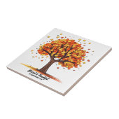 Glücklicher Erntedank-Gruß mit goldenen Herbstbäum Fliese (Seite)