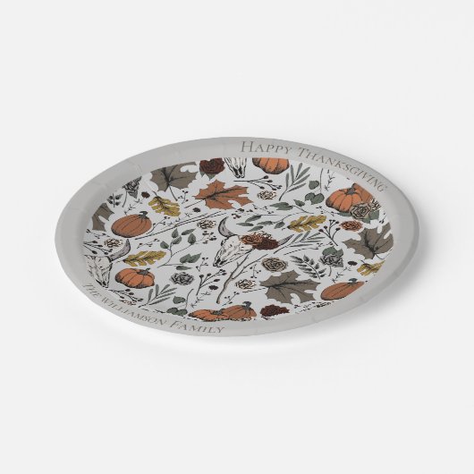 Glücklicher Erntedankend Kuh Schädel Fall Ernte Pappteller (Schrägansicht)