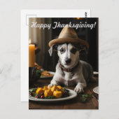 Glücklicher Erntedankend Niedliche Welpe mit Pilgr Postkarte (Vorne/Hinten)