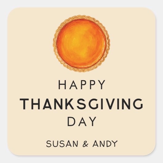 Glücklicher Erntedanktag mit Kürbiskuchen Quadratischer Aufkleber (Vorderseite)