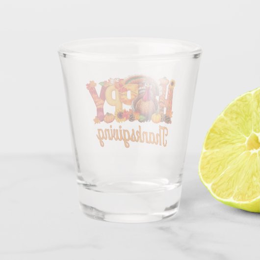 Glücklicher Erntedanktruthühner Fall Schnapsglas (Rückseite)