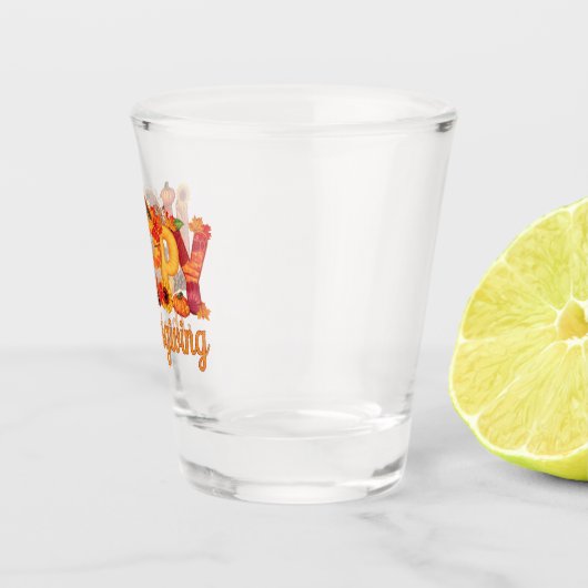 Glücklicher Erntedanktruthühner Fall Schnapsglas (Rechts)