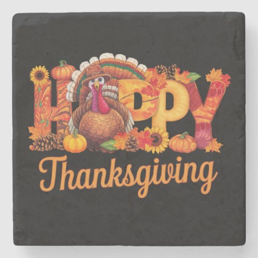 Glücklicher Erntedanktruthühner Fall Steinuntersetzer (Vorderseite)