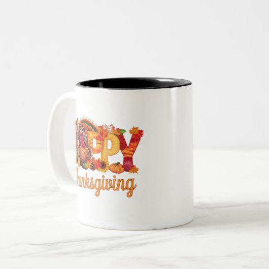 Glücklicher Erntedanktruthühner Fall Zweifarbige Tasse (Vorderseite Links)