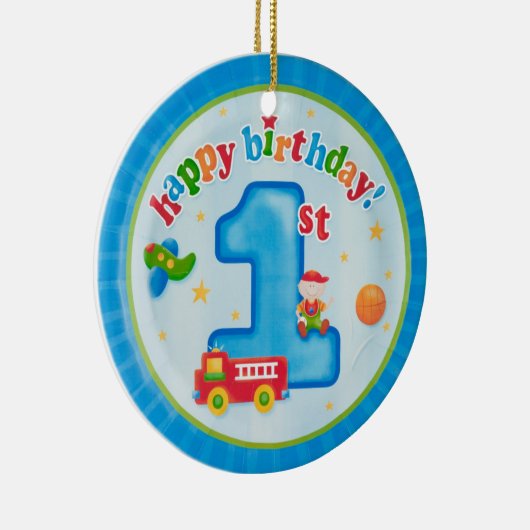 glücklicher erster Geburtstag Keramik Ornament (Rechts)