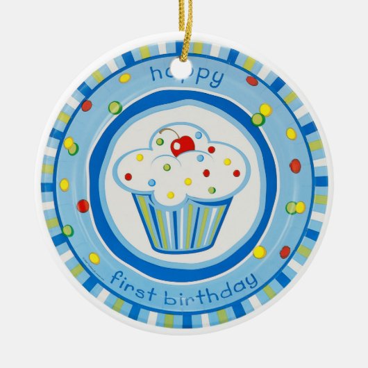 glücklicher erster Geburtstag Keramik Ornament (Vorne)