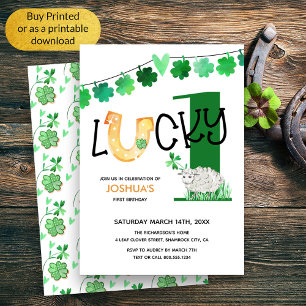 Glücklicher Erster Geburtstag Shamrock und Schaf Einladung